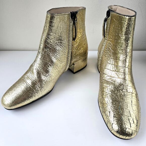 Freda Salvador NEW True Boot Metallic Gold Croc Textured Leather Low Heel Size 6 - Picture 1 of 16